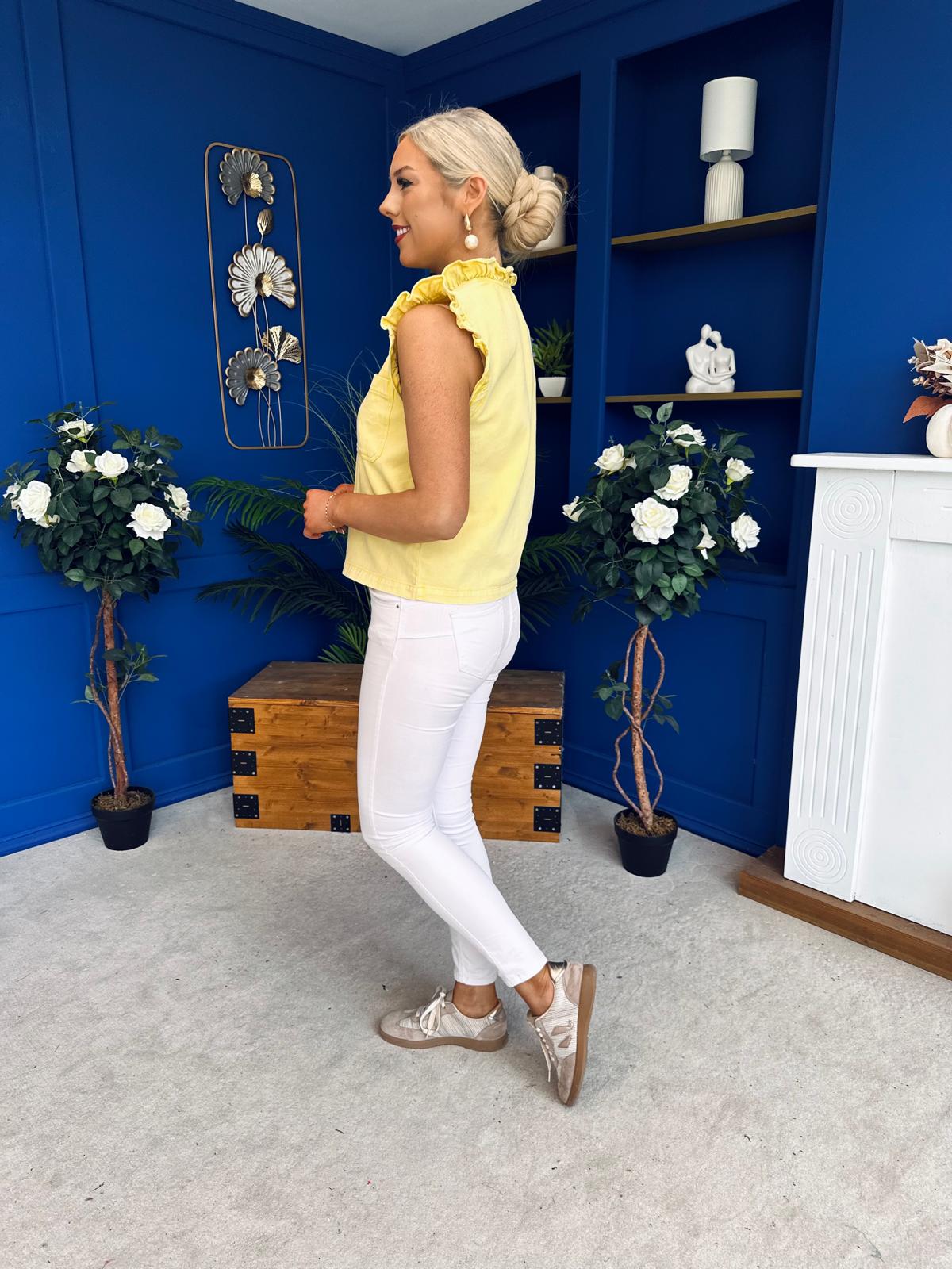 Denise Gold Button Down Denim Top Yellow