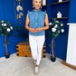 Denise Gold Button Down Denim Top Blue