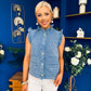 Denise Gold Button Down Denim Top Blue