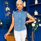 Denise Gold Button Down Denim Top Blue
