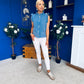 Denise Gold Button Down Denim Top Blue