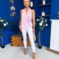 Nanci High Neck Gold Clasp Top Pink