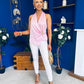 Nanci High Neck Gold Clasp Top Pink