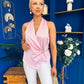 Nanci High Neck Gold Clasp Top Pink