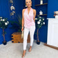 Nanci High Neck Gold Clasp Top Pink