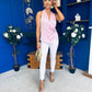 Nanci High Neck Gold Clasp Top Pink
