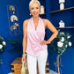 Nanci High Neck Gold Clasp Top Pink