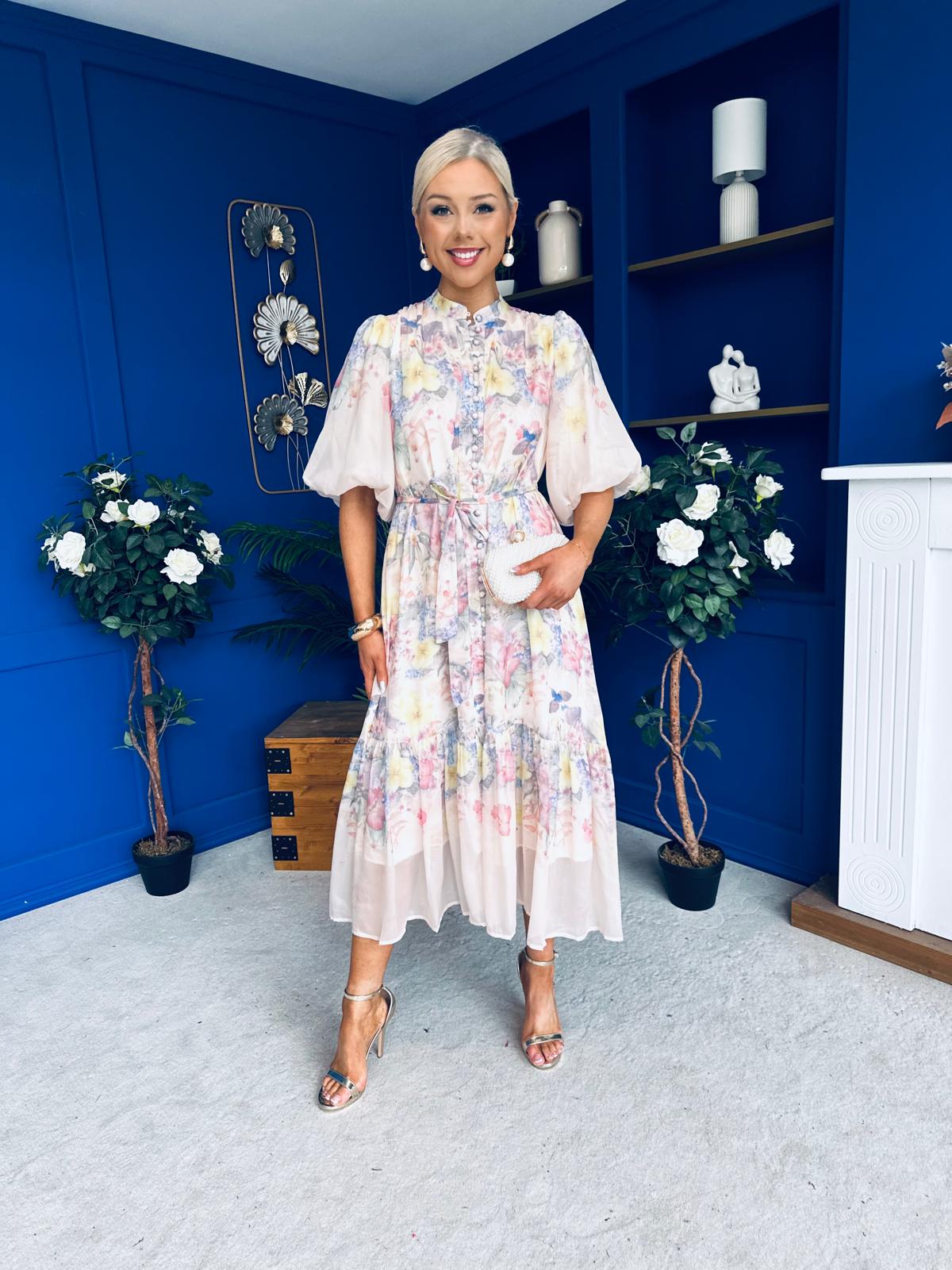 Quin Detailed Midi Shirt Dress Floral