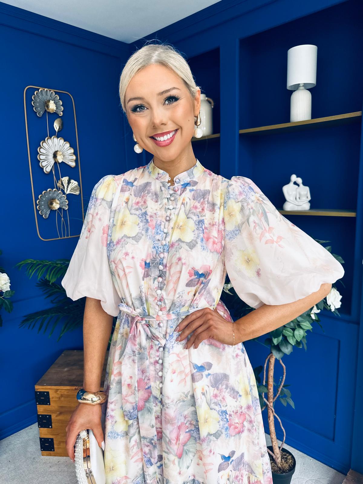Quin Detailed Midi Shirt Dress Floral