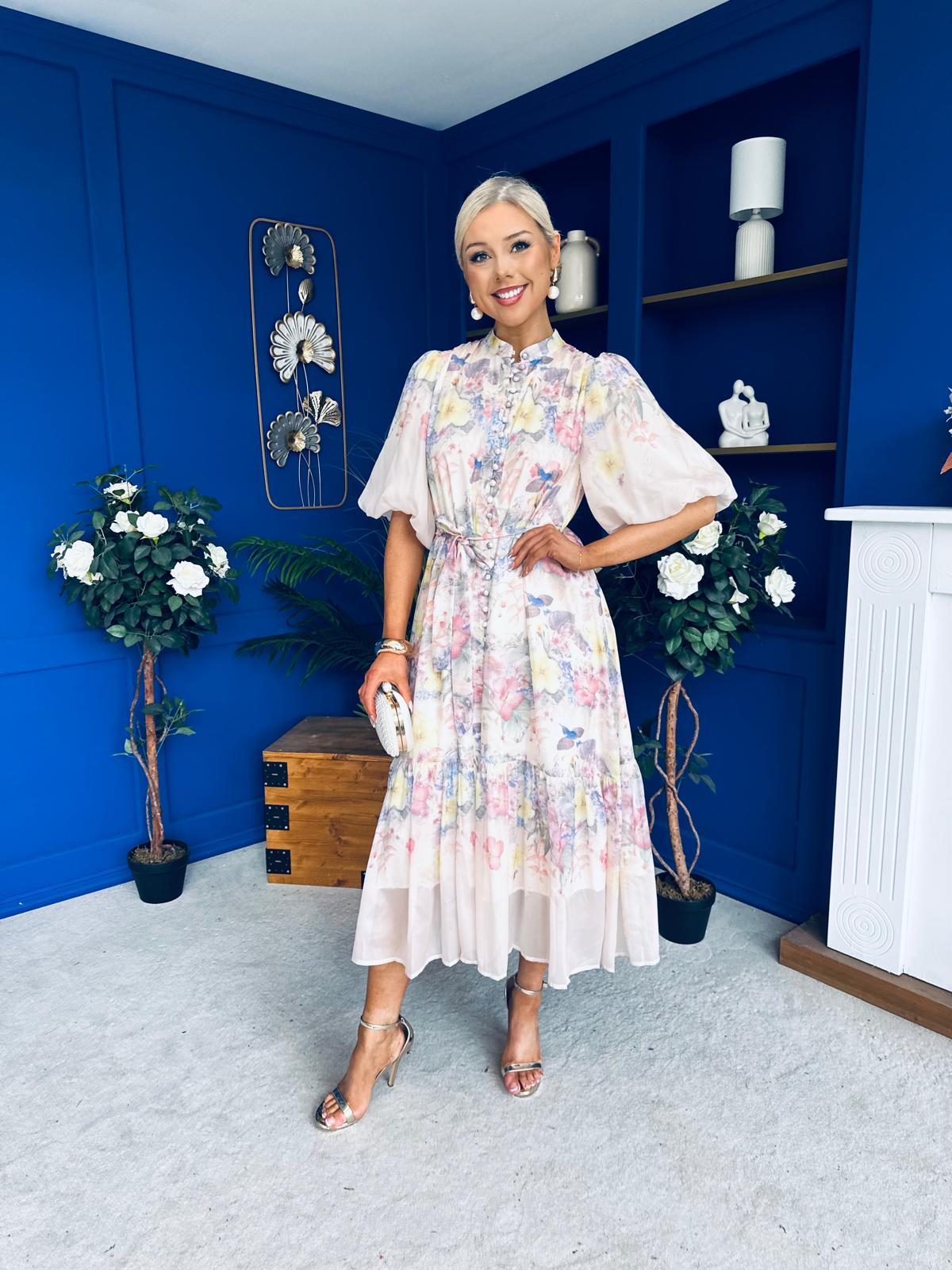 Quin Detailed Midi Shirt Dress Floral
