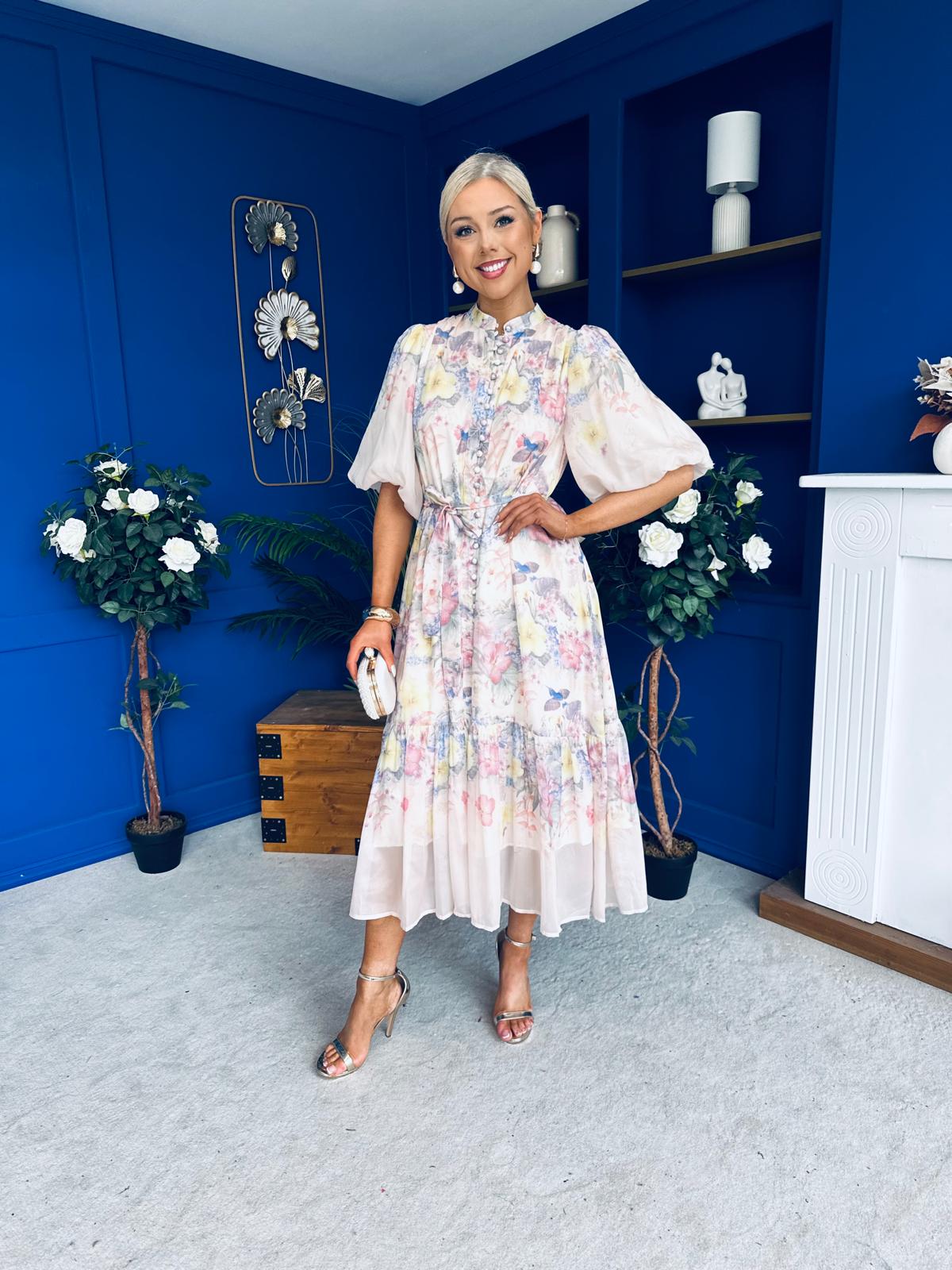 Quin Detailed Midi Shirt Dress Floral