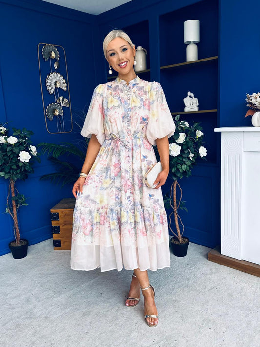 Quin Detailed Midi Shirt Dress Floral