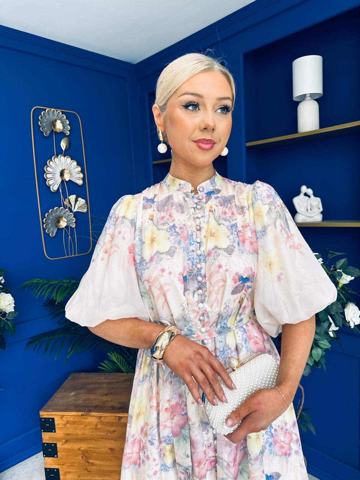 Quin Detailed Midi Shirt Dress Floral