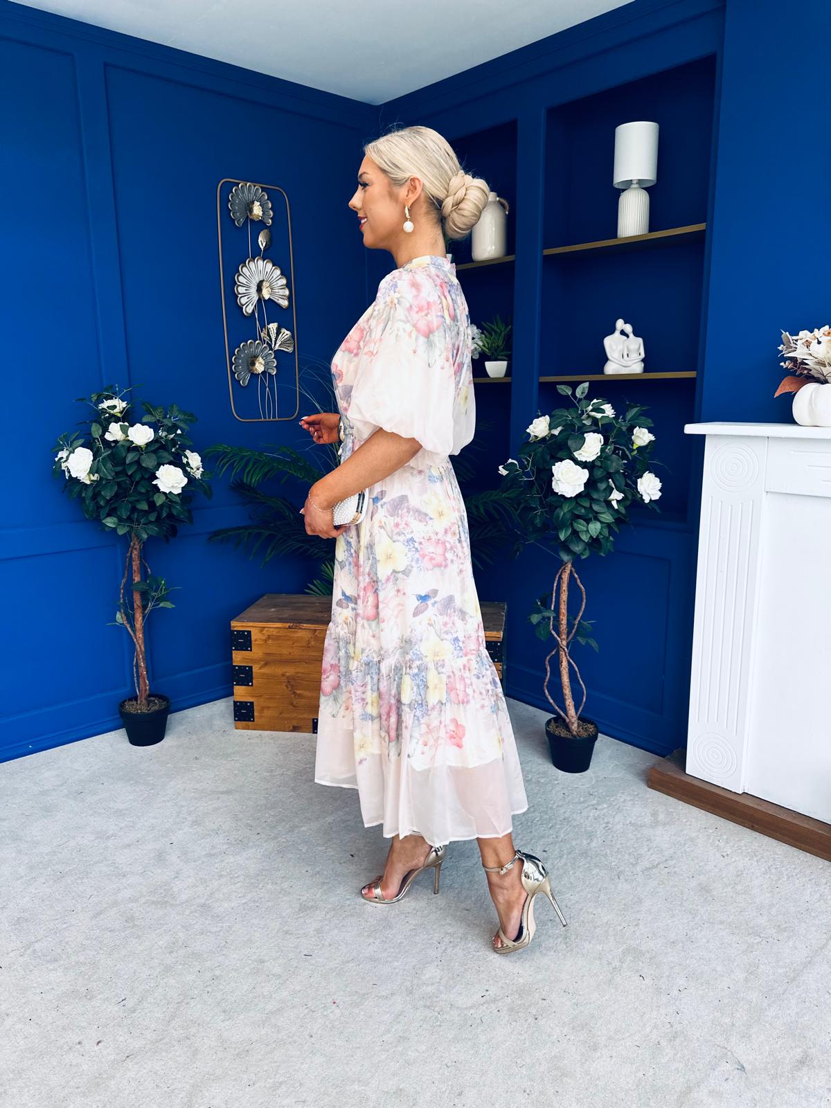 Quin Detailed Midi Shirt Dress Floral