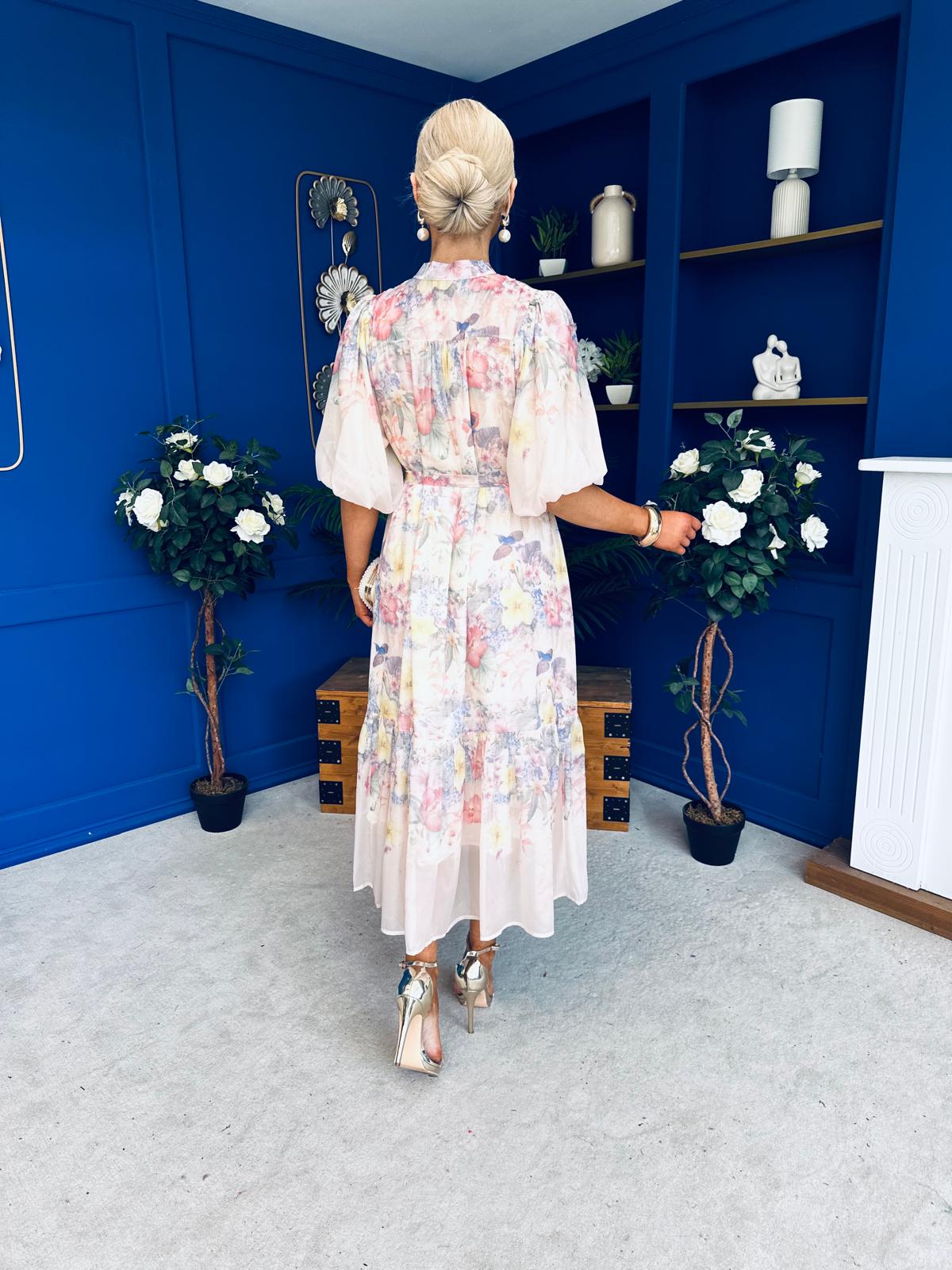 Quin Detailed Midi Shirt Dress Floral