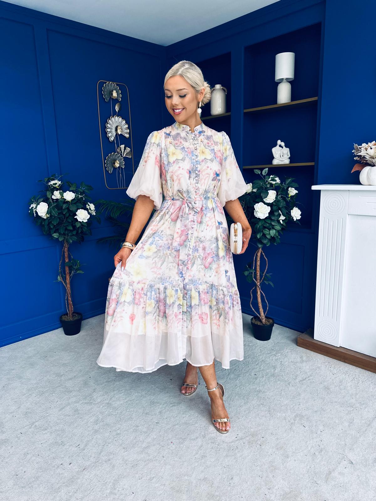 Quin Detailed Midi Shirt Dress Floral