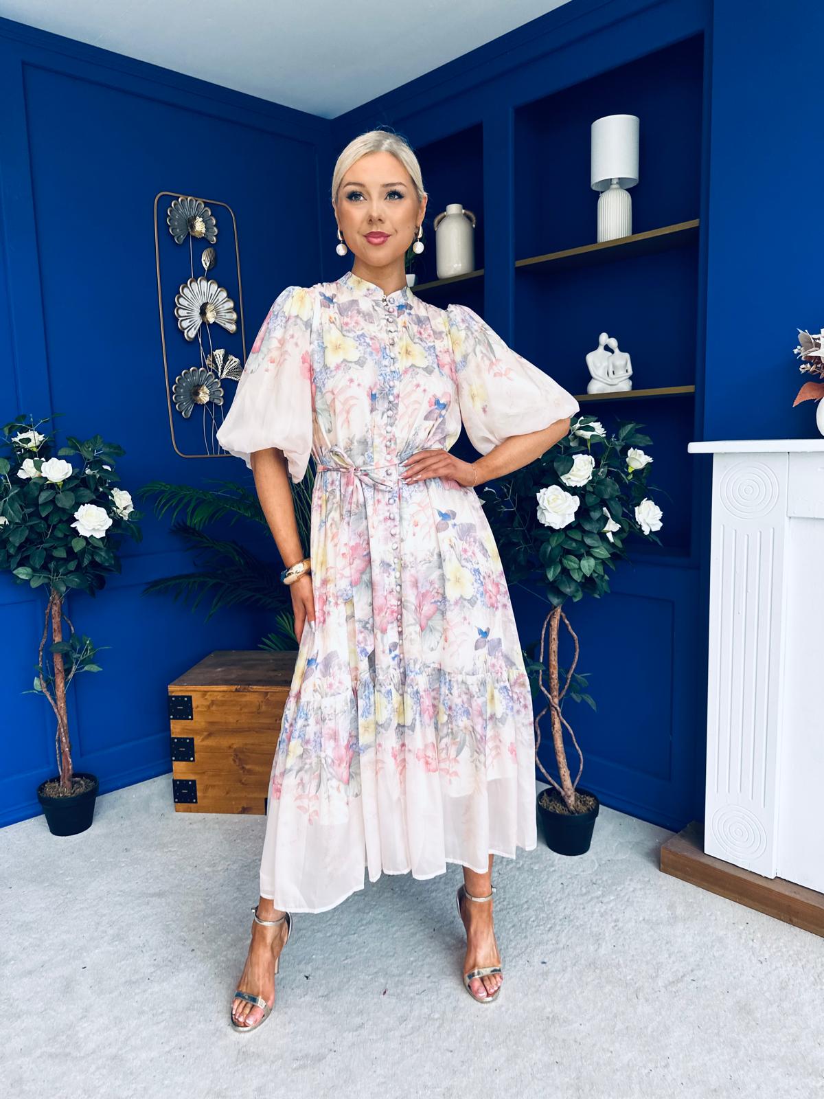Quin Detailed Midi Shirt Dress Floral