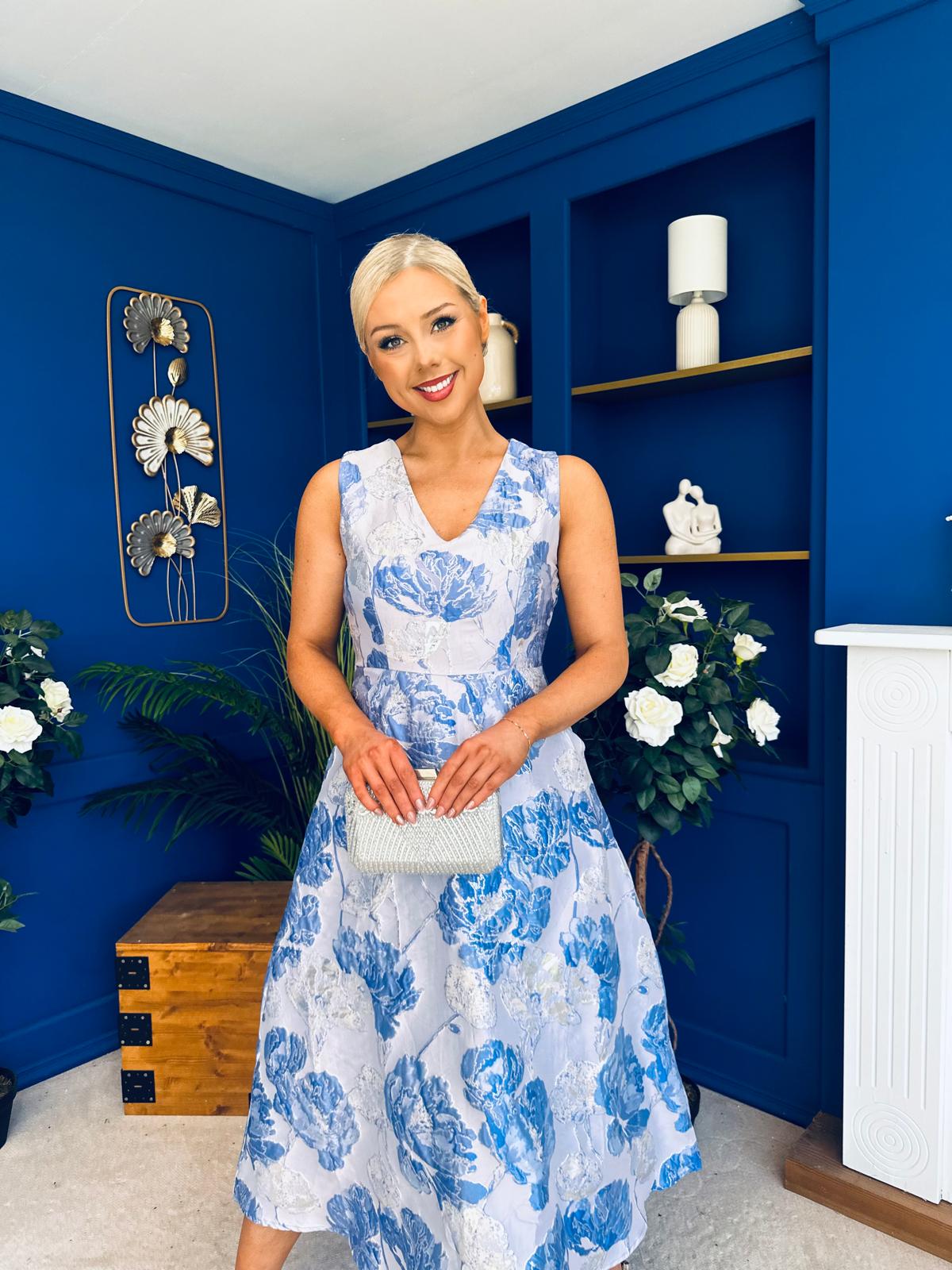 Vivienne Jacquard Occasion Midi Dress Blue