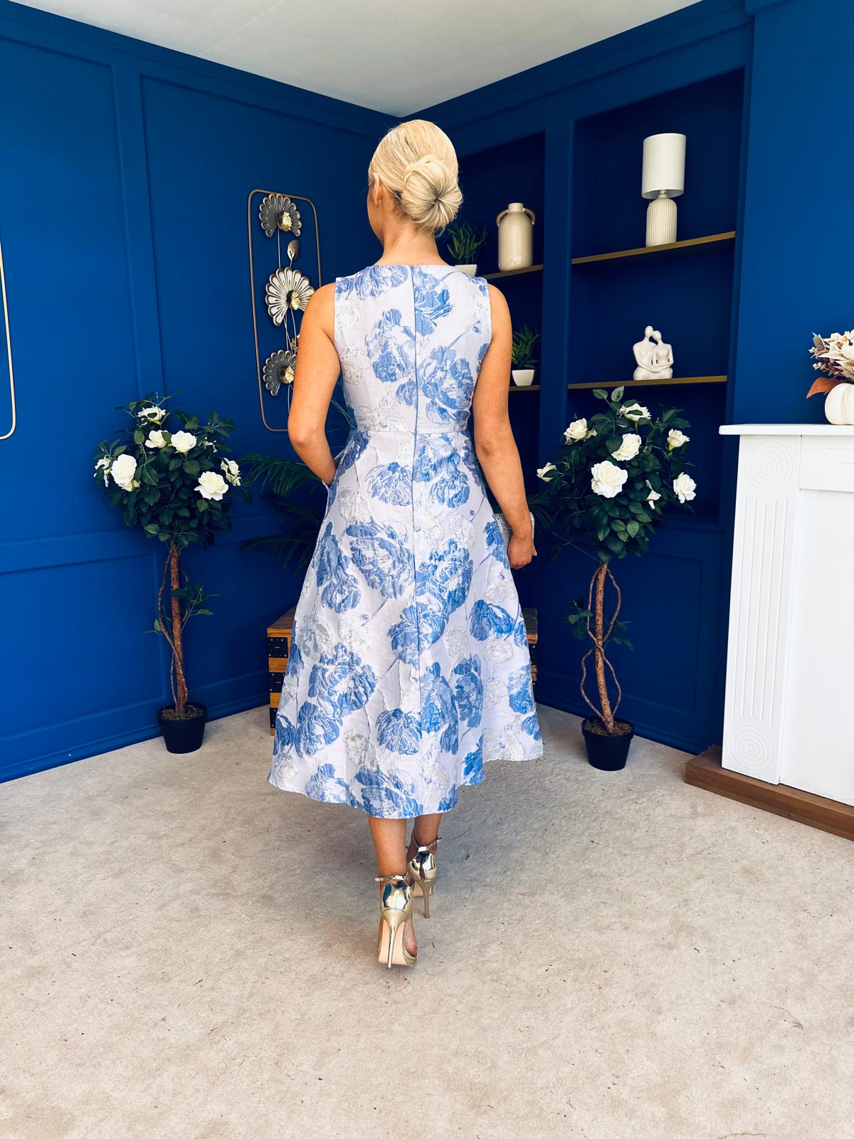 Vivienne Jacquard Occasion Midi Dress Blue