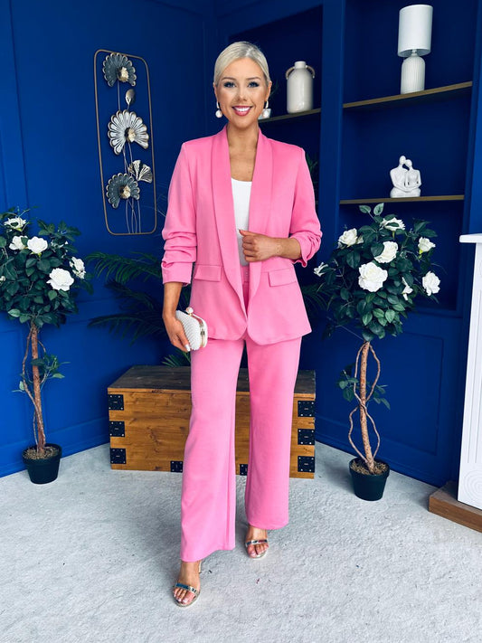 Danika Ruched Blazer & Belted Trouser Set Cerise