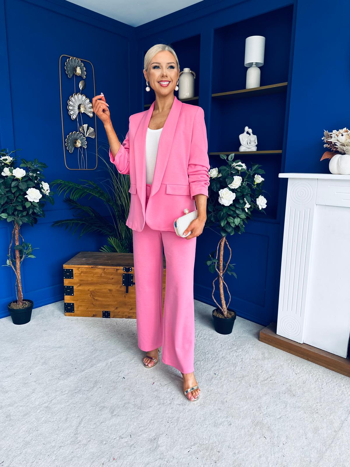 Danika Ruched Blazer & Belted Trouser Set Cerise