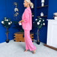 Danika Ruched Blazer & Belted Trouser Set Cerise