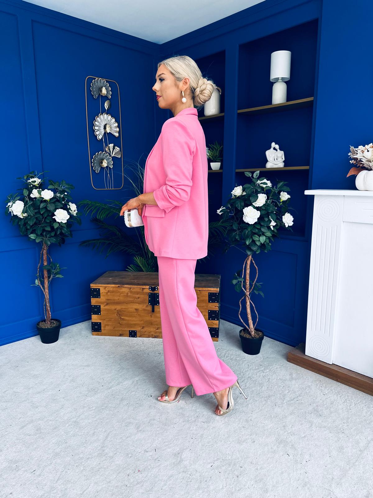 Danika Ruched Blazer & Belted Trouser Set Cerise