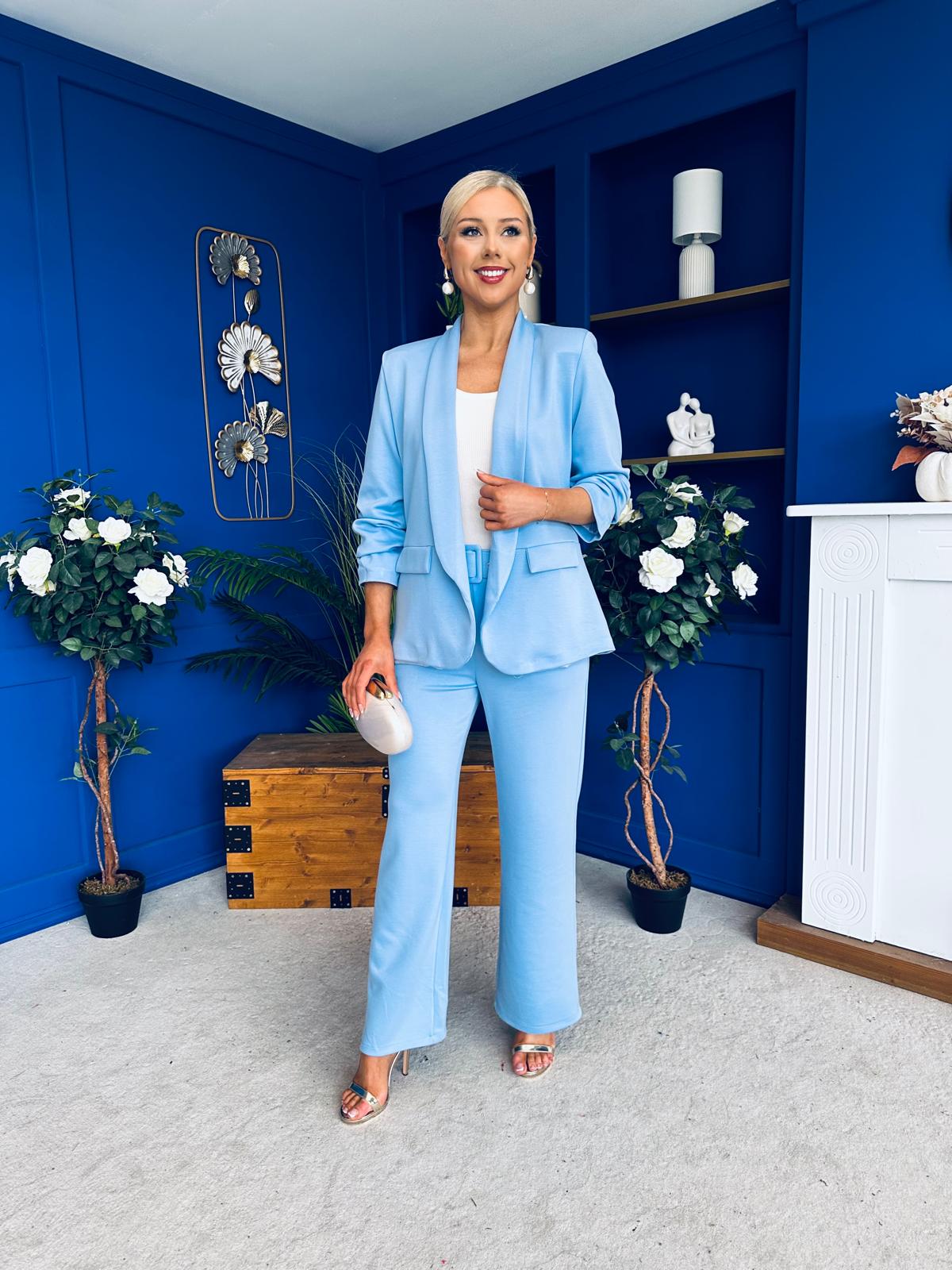 Danika Ruched Blazer & Belted Trouser Set Pwr Blue
