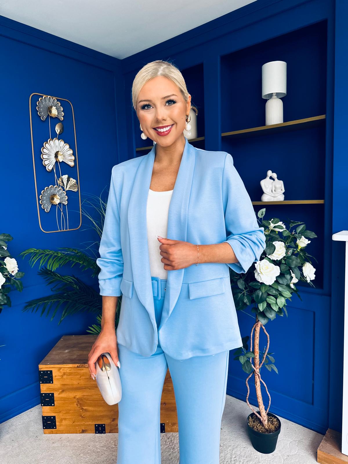 Danika Ruched Blazer & Belted Trouser Set Pwr Blue