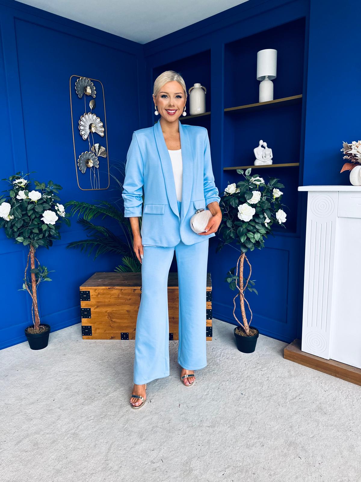 Danika Ruched Blazer & Belted Trouser Set Pwr Blue
