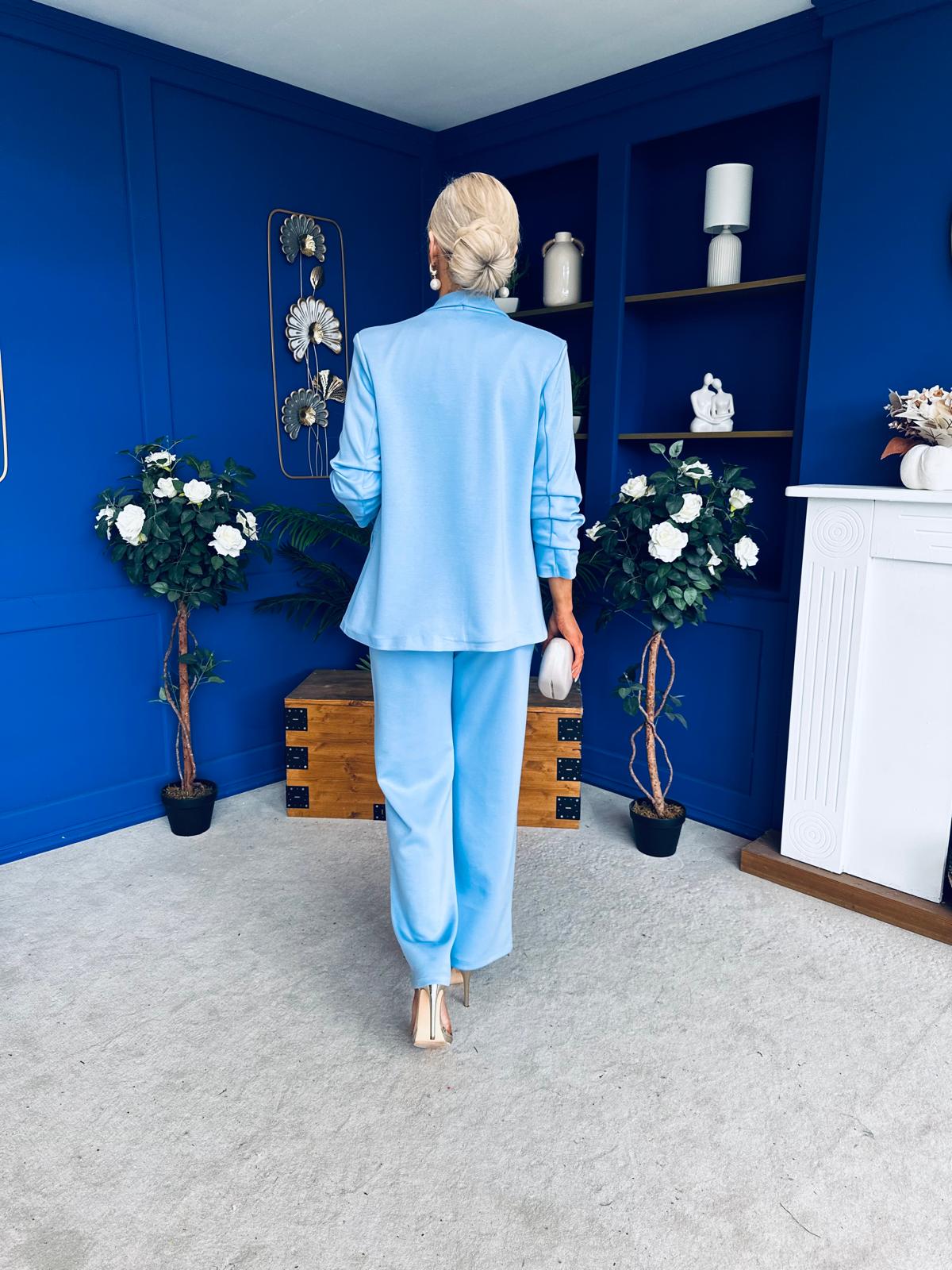 Danika Ruched Blazer & Belted Trouser Set Pwr Blue