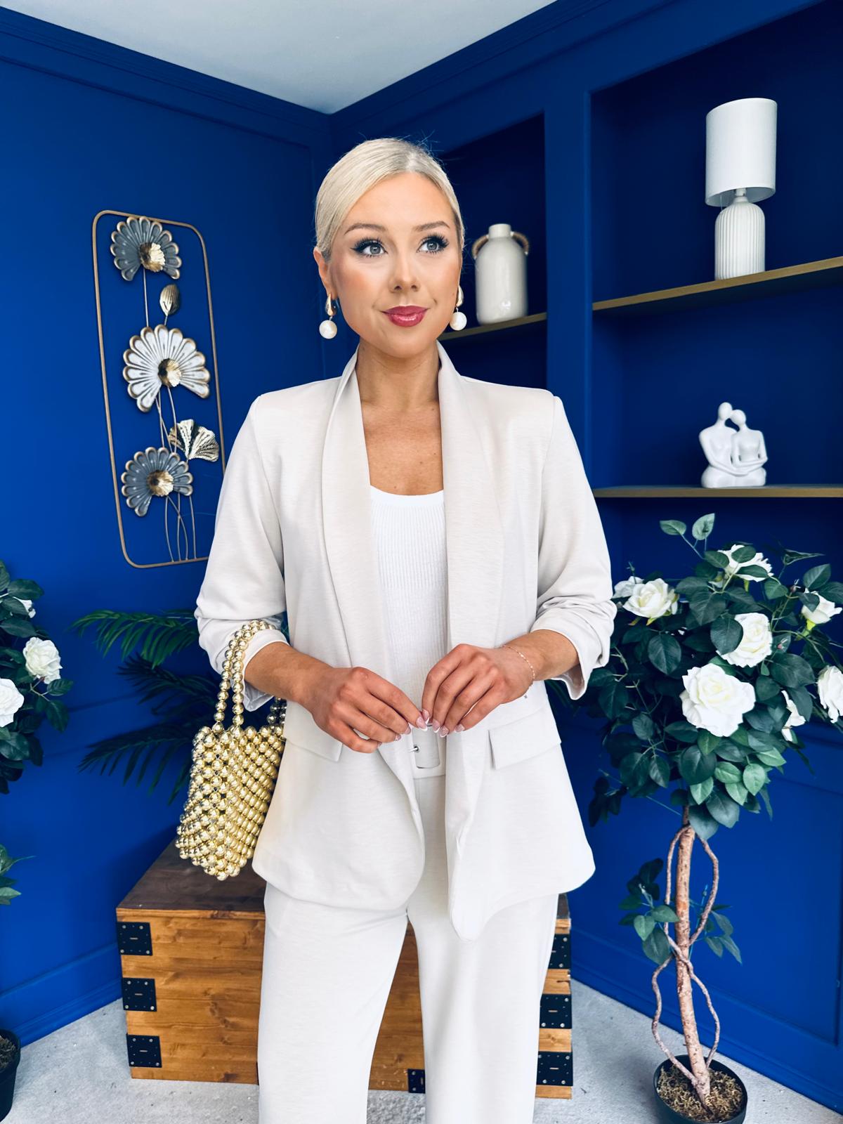 Danika Ruched Blazer & Belted Trouser Set Almond