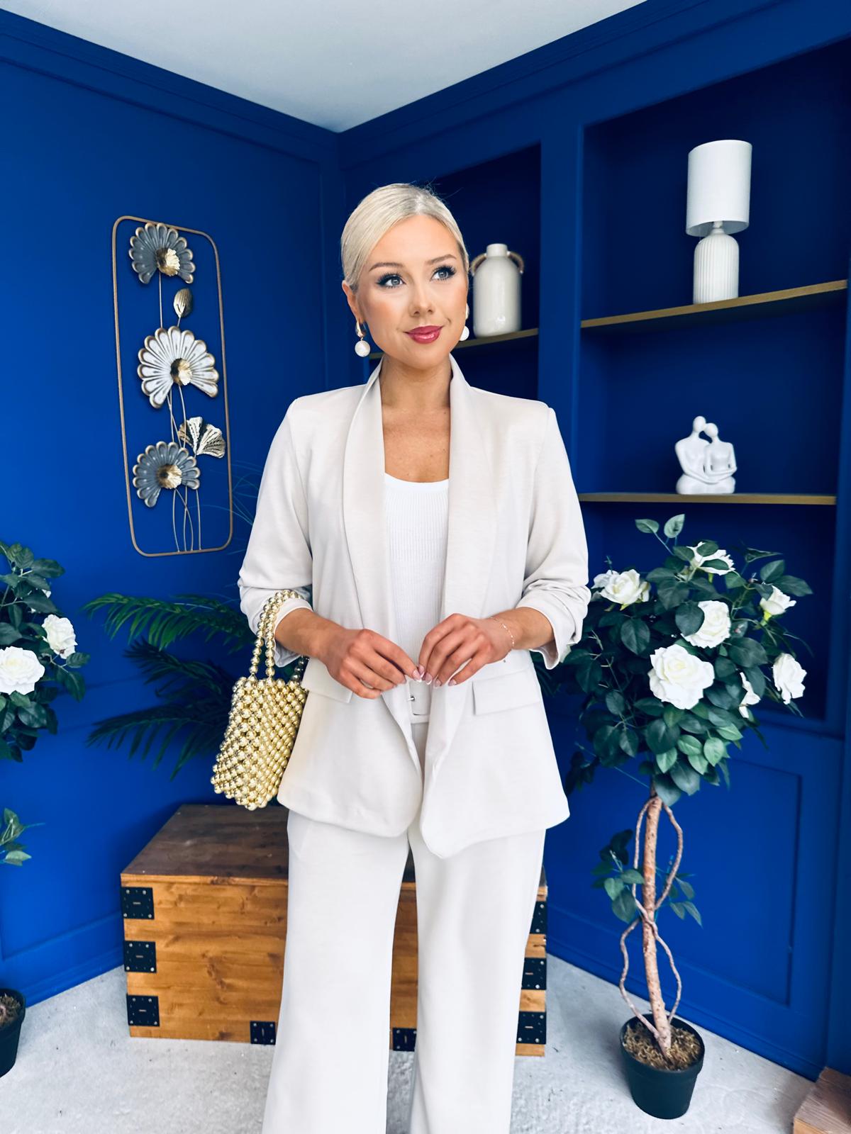 Danika Ruched Blazer & Belted Trouser Set Almond