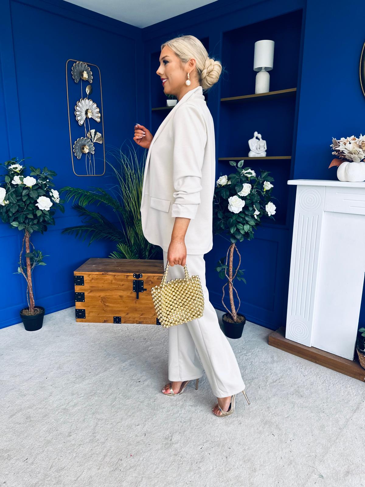 Danika Ruched Blazer & Belted Trouser Set Almond
