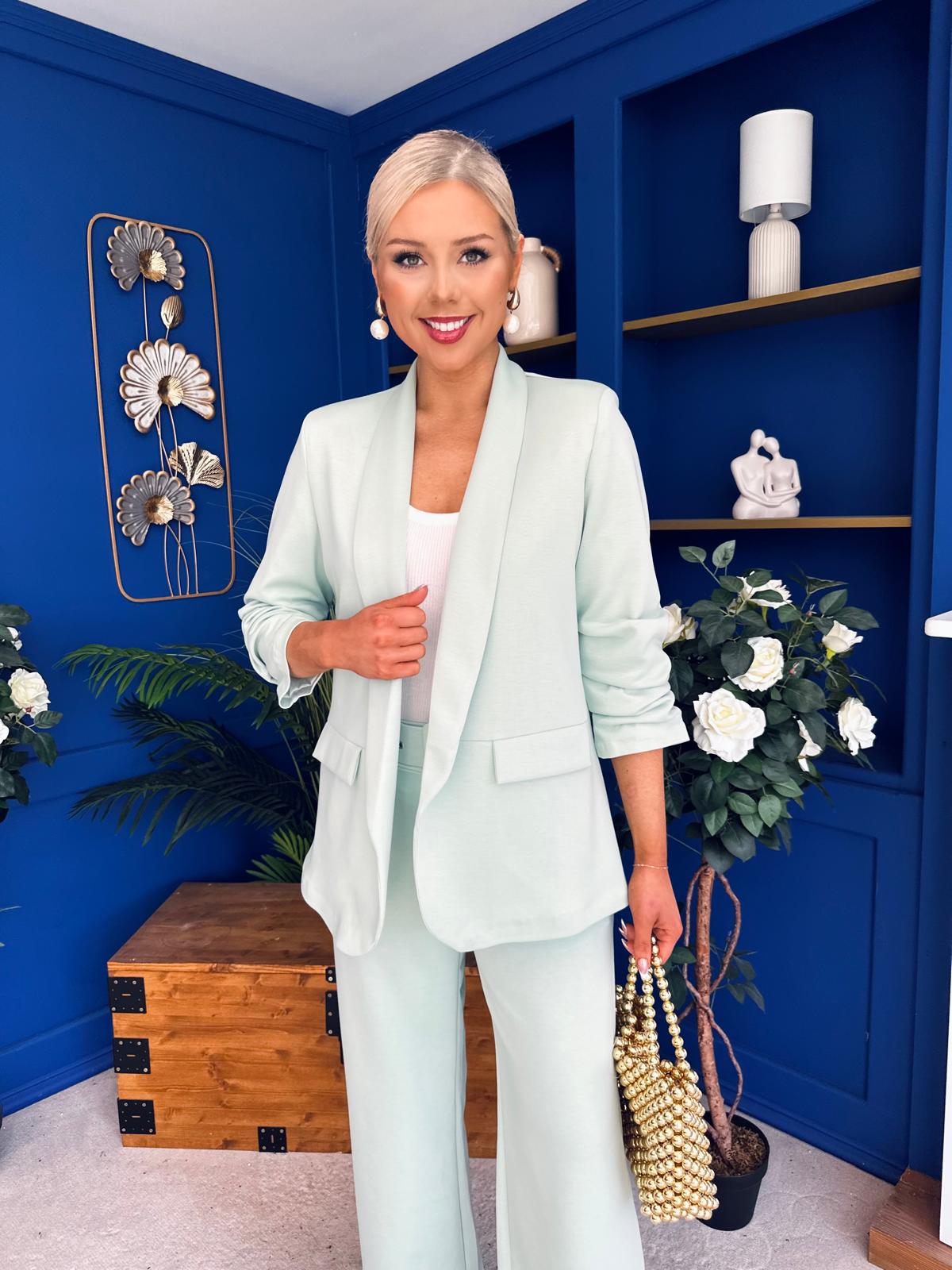Danika Ruched Blazer & Belted Trouser Set Mint