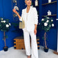 Danika Ruched Blazer & Belted Trouser Set White