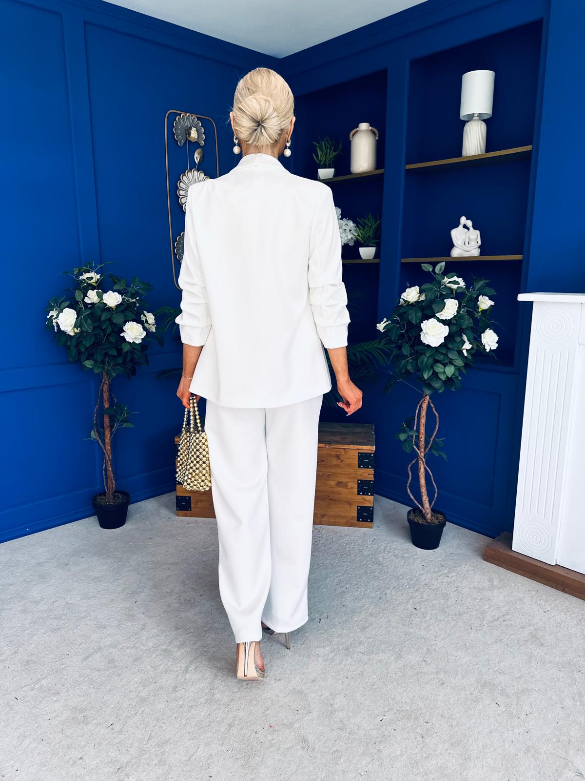 Danika Ruched Blazer & Belted Trouser Set White