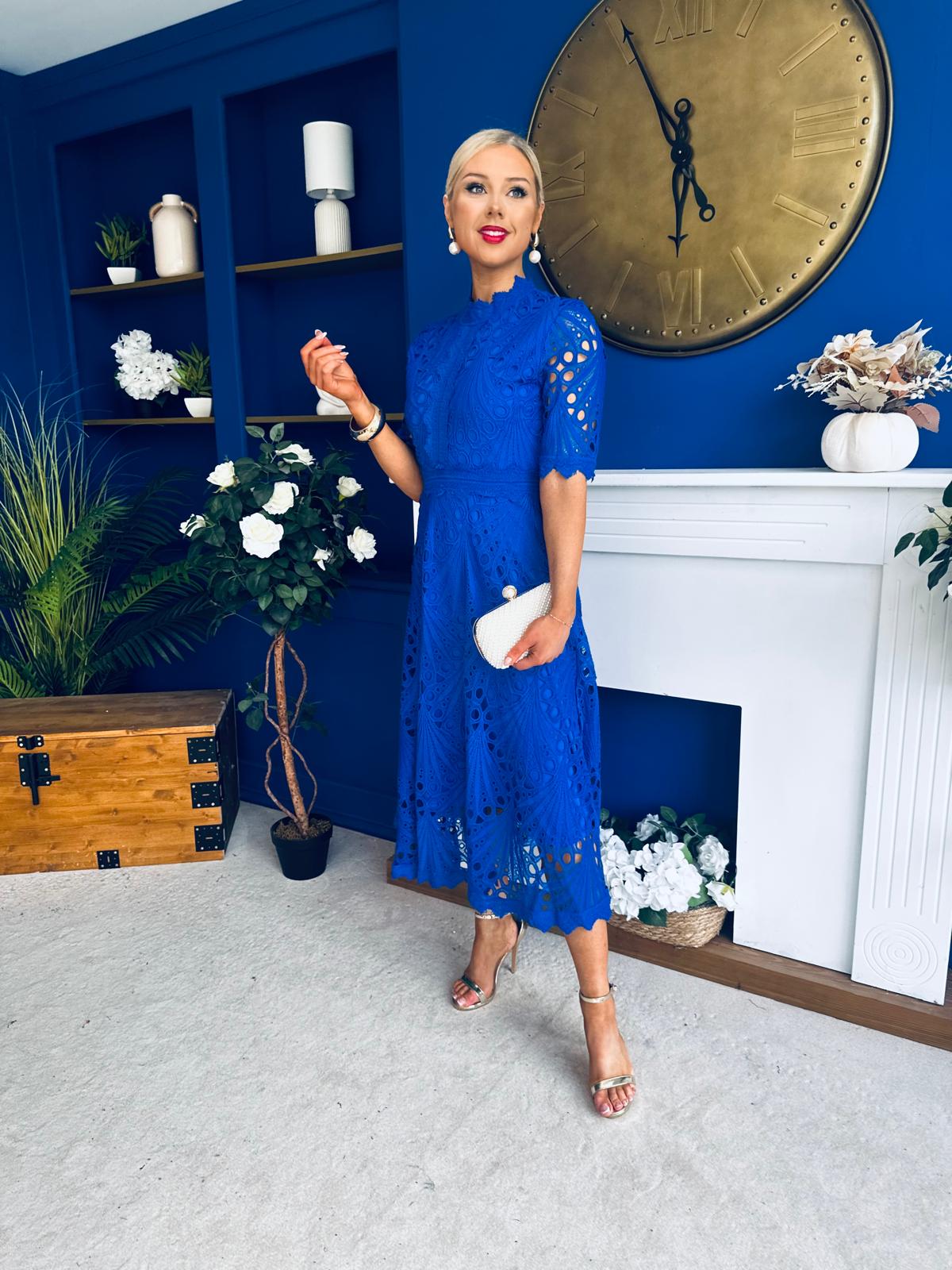 Alva Crochet Detail Occasion Dress Cobalt