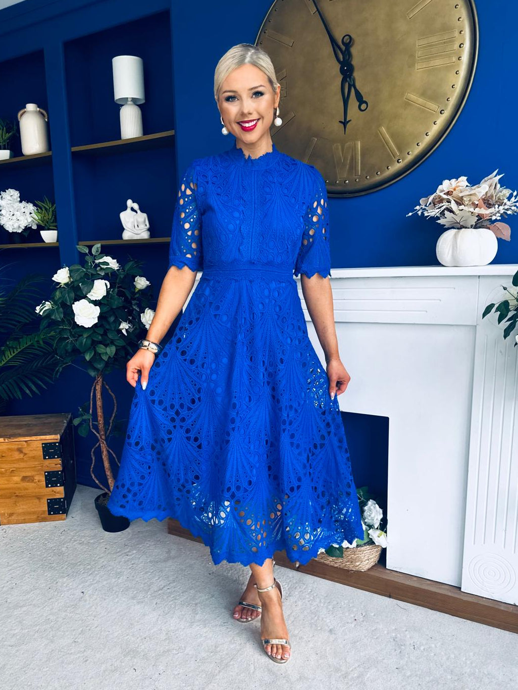 Alva Crochet Detail Occasion Dress Cobalt