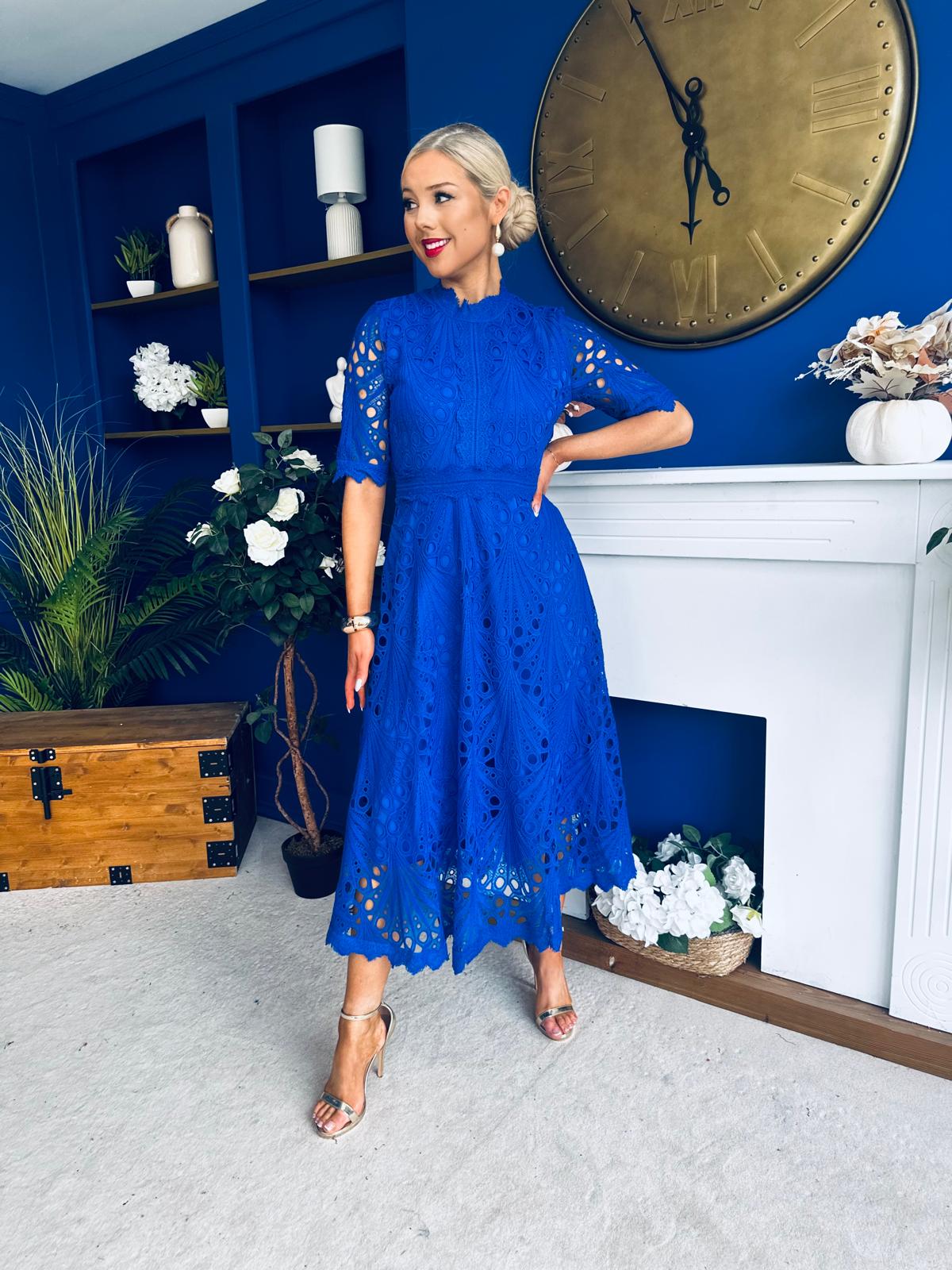 Alva Crochet Detail Occasion Dress Cobalt