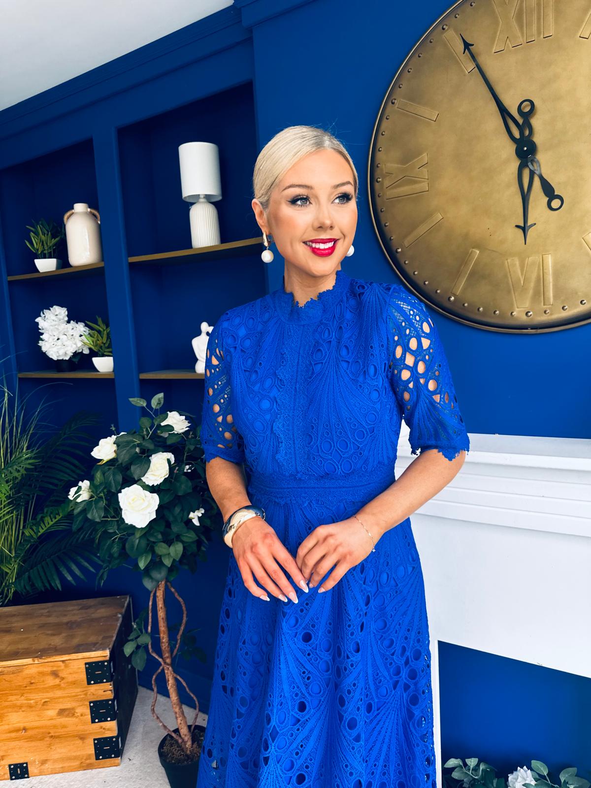 Alva Crochet Detail Occasion Dress Cobalt