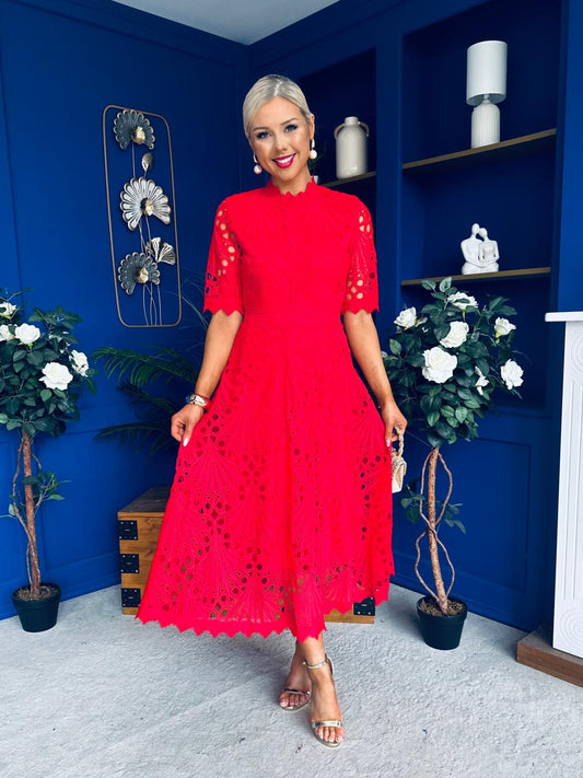 Alva Crochet Detail Occasion Dress Rouge Pre Order 11 Apr
