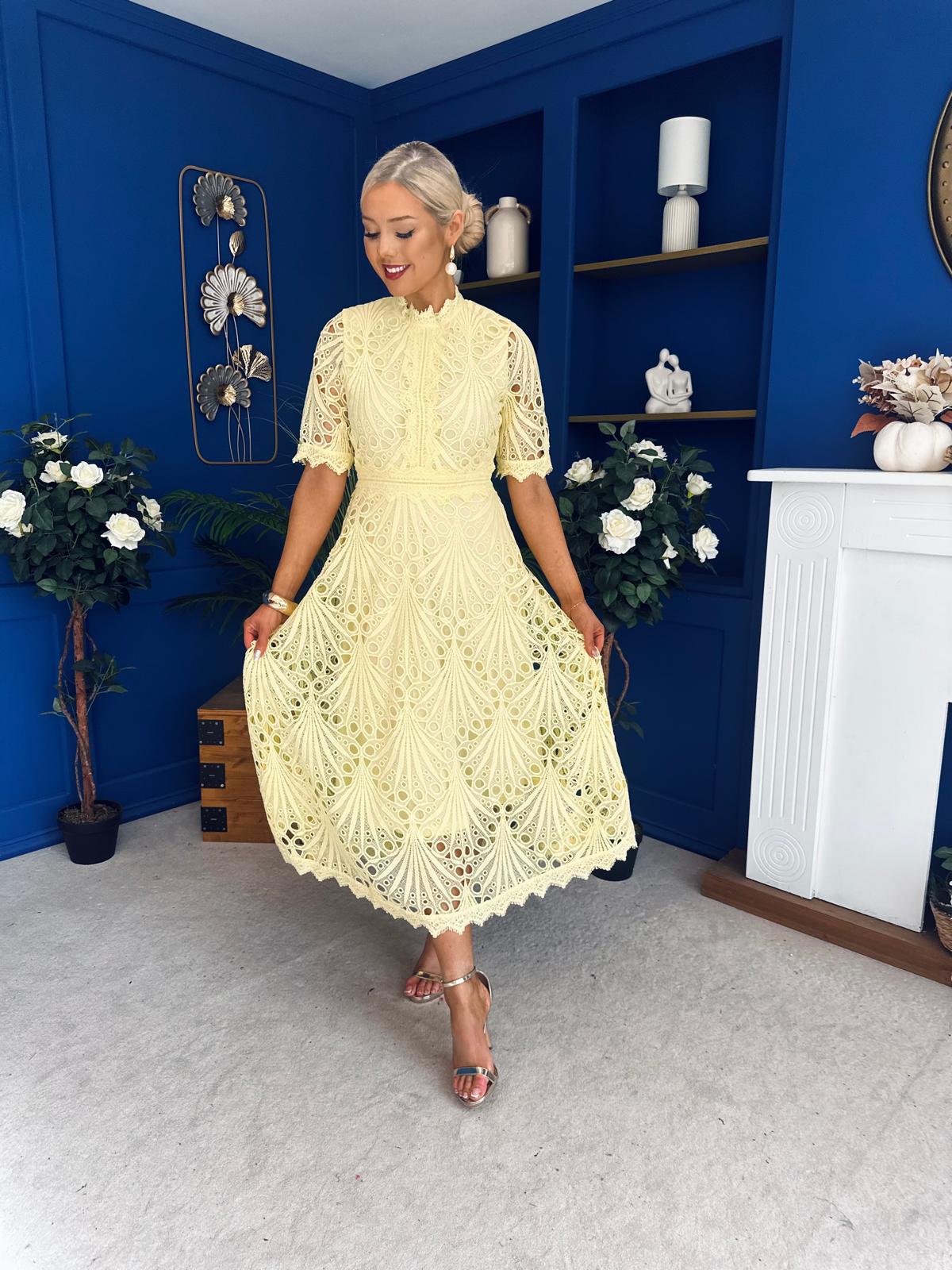 Alva Crochet Detail Occasion Dress Yellow Alva Crochet Detail Occasion Dress Yellow