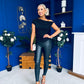 Penelope Studded Ruched Top Black