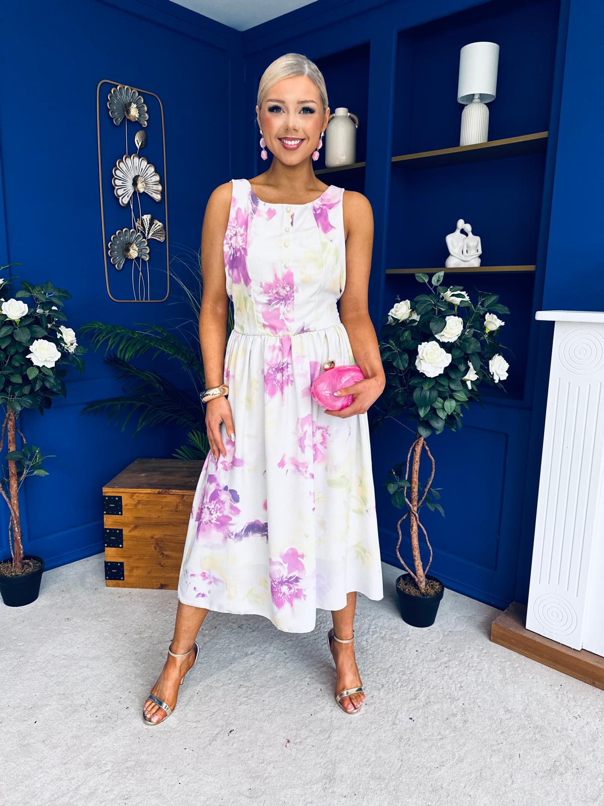 Kennedy Sleeveless Midi Dress Floral Cream