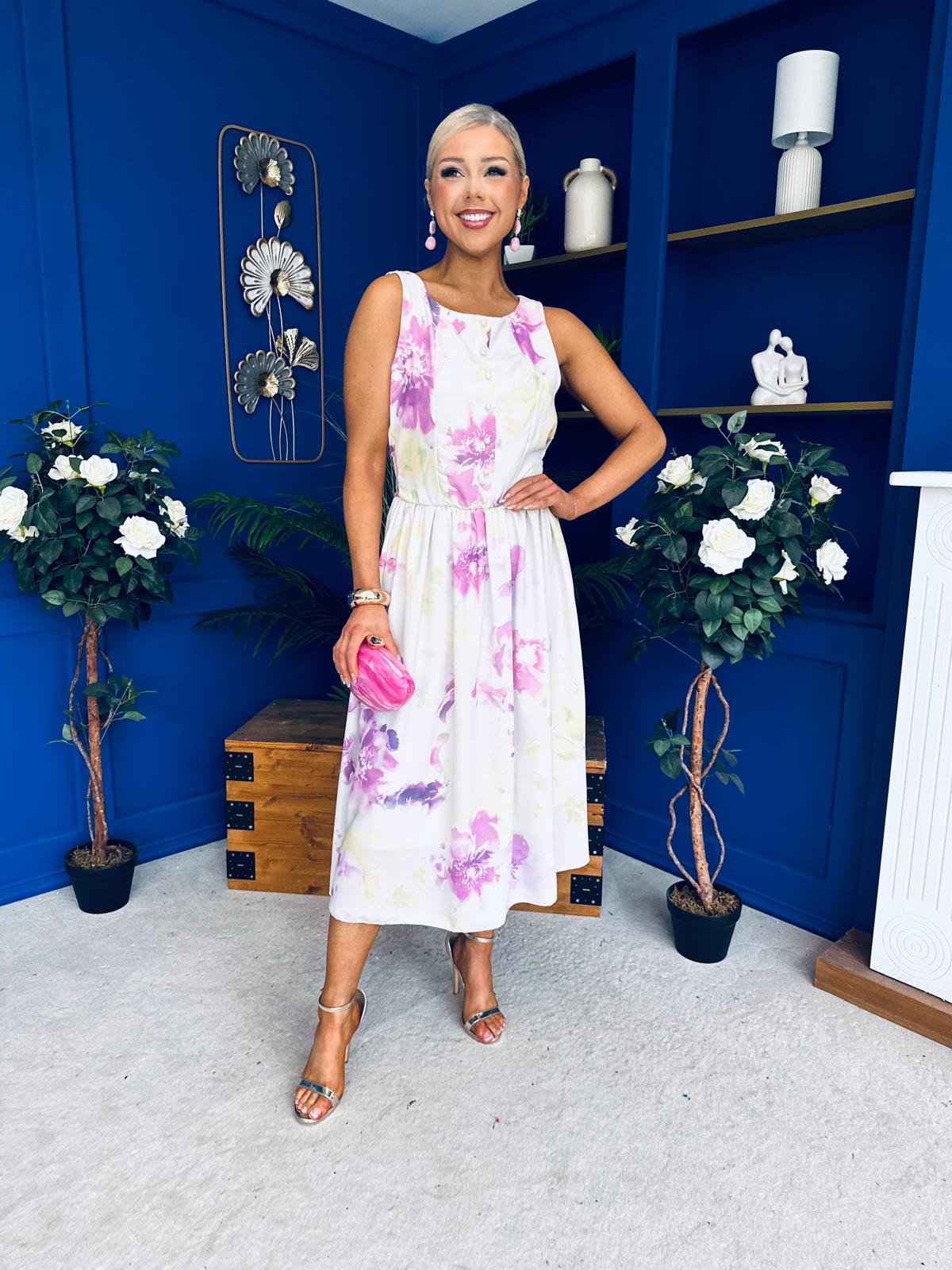 Kennedy Sleeveless Midi Dress Floral Cream