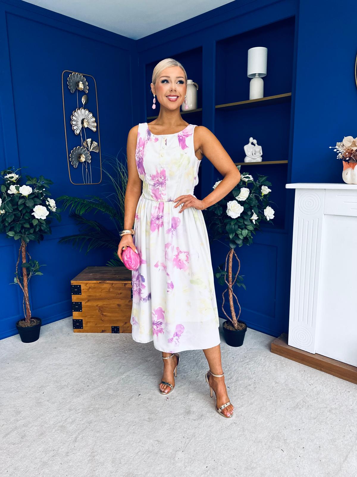 Kennedy Sleeveless Midi Dress Floral Cream