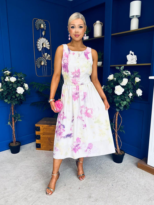 Kennedy Sleeveless Midi Dress Floral Cream