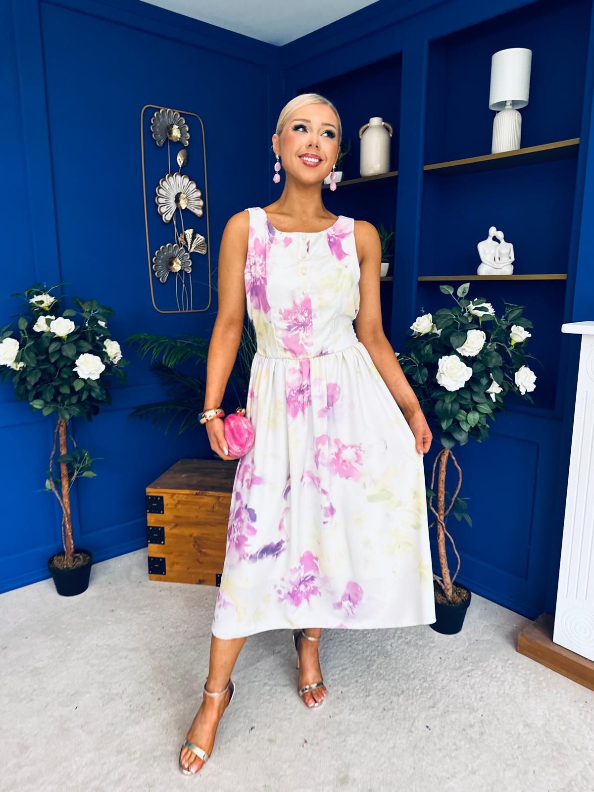 Kennedy Sleeveless Midi Dress Floral Cream