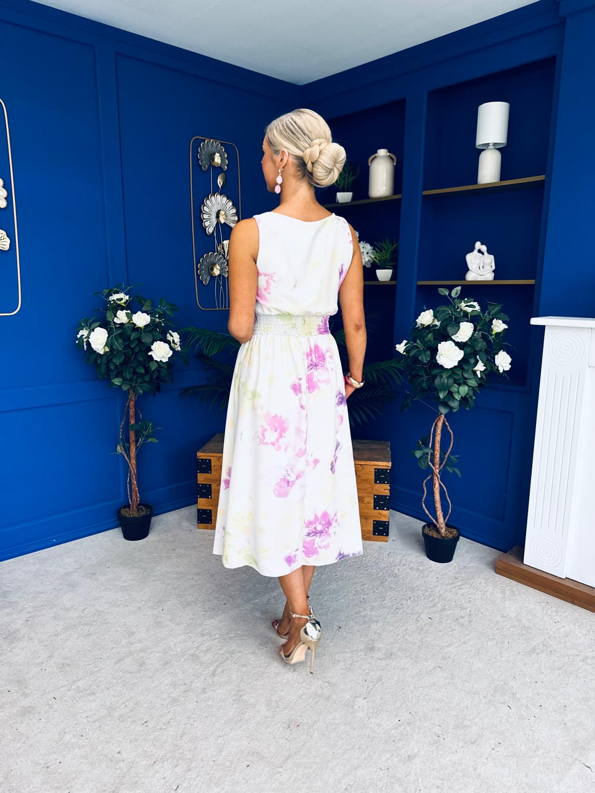 Kennedy Sleeveless Midi Dress Floral Cream